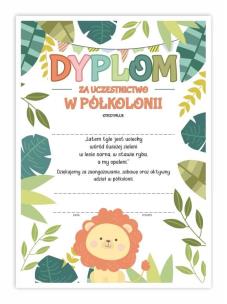 Dyplom A4 ukończenia półkolonii - Lew 20szt. Wydawca: LearnHow. Multiszop.pl Opakowanie Dyplom A4 ukończenia półkolonii - Lew 20szt
