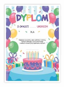 Opakowanie Dyplom A4 urodzinowy - Tort 5szt