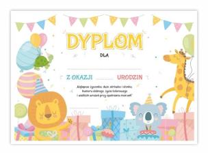 Dyplom A4 urodzinowy - Wesołe zwierzaczki 5szt. Wydawca: LearnHow. Multiszop.pl Opakowanie Dyplom A4 urodzinowy - Wesołe zwierzaczki 5szt