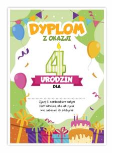 Opakowanie Dyplom A5 urodzinowy - czwarte urodziny 5szt