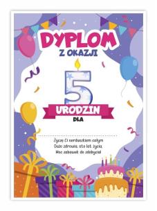 Dyplom A5 urodzinowy - piąte urodziny 5szt. Wydawca: LearnHow. Multiszop.pl Opakowanie Dyplom A5 urodzinowy - piąte urodziny 5szt