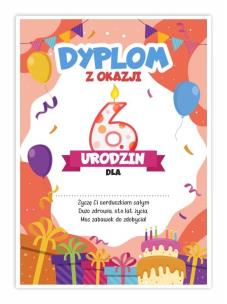 Opakowanie Dyplom A5 urodzinowy - szóste urodziny 5szt