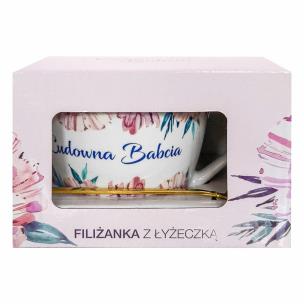 Opakowanie Dzień Babci. Filiżanka z łyżeczką