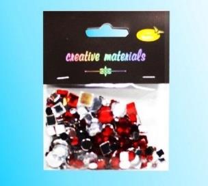 Opakowanie Elementy kryształkowe srebrno-czaerwone 4-12mm