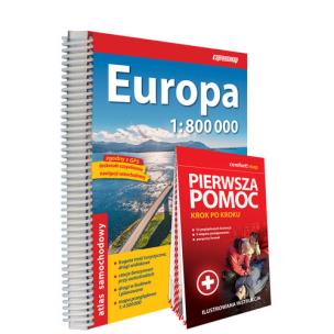 Okładka książki Europa; atlas samochodowy 1:800 000 + Pierwsza pomoc - krok po kroku - ilustrowana instrukcja