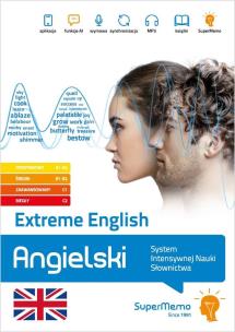 Extreme English Angielski poziom podstawowy A1-A2, średni B1-. Autor: SuperMemo World sp. z o.o., Drobnik Łukasz, Roziewicz Karolina, Łasocha Katarzyna. Multiszop.pl Okładka książki Extreme English Angielski poziom podstawowy A1-A2, średni B1-