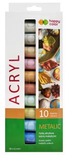 Opakowanie Farba akrylowa metaliczna 10 kolorów x 12 ml Happy Color