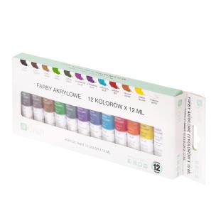 Farby akrylowe 12 kolorów. Wydawca: Dalprint. Multiszop.pl Opakowanie Farby akrylowe 12 kolorów