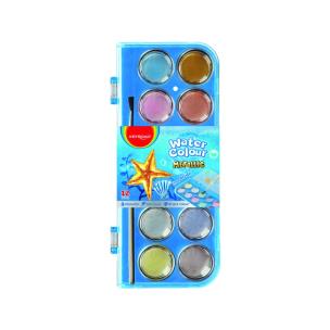 Opakowanie Farby akwarelowe KEYROAD z pędzelkiem metaliczne 12 kolorów