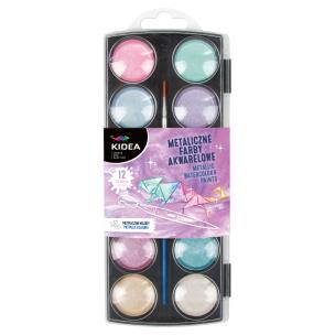 Farby akwarelowe metaliczne 12 kolorów. Wydawca: Derform. Multiszop.pl Opakowanie Farby akwarelowe metaliczne 12 kolorów