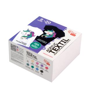 Farby do tkanin Unicorn 20ml 9 kolorów. Wydawca: Rosa. Multiszop.pl Opakowanie Farby do tkanin Unicorn 20ml 9 kolorów