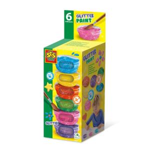 Farby plakatowe z brokatem 6 kolorów. Wydawca: SES Creative. Multiszop.pl Opakowanie Farby plakatowe z brokatem 6 kolorów