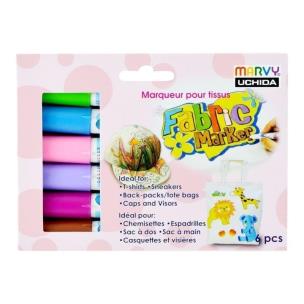 Flamastry do zdobienia jasnych tkanin 6 kolorów. Wydawca: Marvy. Multiszop.pl Opakowanie Flamastry do zdobienia jasnych tkanin 6 kolorów