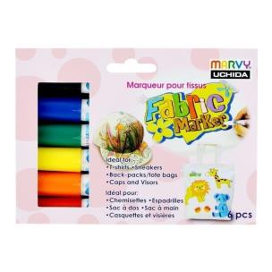Flamastry do zdobienia jasnych tkanin 6 kolorów. Wydawca: Marvy. Multiszop.pl Opakowanie Flamastry do zdobienia jasnych tkanin 6 kolorów