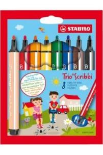 Flamastry STABILO Trio Scribbi 8 kolorów. Wydawca: Stabilo. Multiszop.pl Opakowanie Flamastry STABILO Trio Scribbi 8 kolorów