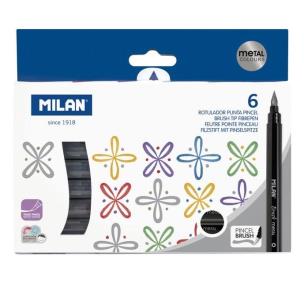 Opakowanie Flamastry z końcówką pędzelkiem 6 kolorów MILAN