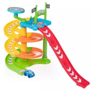 Flota miejska Tiny - Zjeżdżalnia z autkiem. Wydawca: Dumel. Multiszop.pl Opakowanie Flota miejska Tiny - Zjeżdżalnia z autkiem