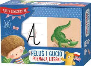 Gra Feluś i Gucio poznają literki. Autor: Justyna Kesler. Multiszop.pl Okładka książki Gra Feluś i Gucio poznają literki