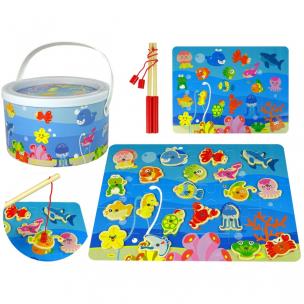 Gra Łowienie Rybek Zwierzęta Morskie Drewniane Magnes Puzzle 2 w 1. Wydawca: Lean Toys. Multiszop.pl Opakowanie Gra Łowienie Rybek Zwierzęta Morskie Drewniane Magnes Puzzle 2 w 1