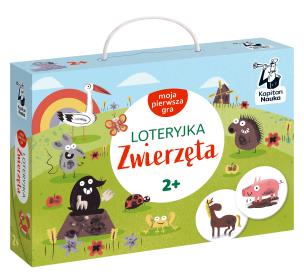 Gra Moja pierwsza  loteryjka Zwierzęta. Autor: Maciej Łazowski. Multiszop.pl Okładka książki Gra Moja pierwsza  loteryjka Zwierzęta