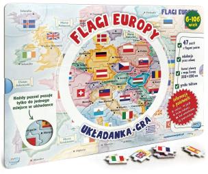 Gra z puzzlami Flagi Europy. Wydawca: Jako. Multiszop.pl Opakowanie Gra z puzzlami Flagi Europy
