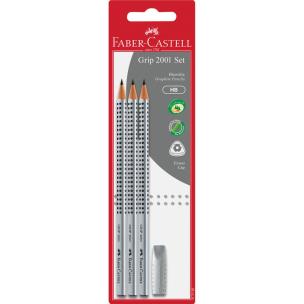 Grip 2001 set srebrny 3x ołówek hb +gumka nakładka blister faber-castell. Wydawca: Faber-Castell. Multiszop.pl Opakowanie Grip 2001 set srebrny 3x ołówek hb +gumka nakładka blister faber-castell