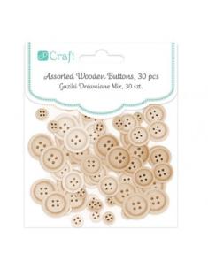 Guziki drewniane mix 30 szt. naturalne. Wydawca: DP CRAFT. Multiszop.pl Opakowanie Guziki drewniane mix 30 szt. naturalne