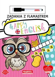 Happy English. Zadania z flamastrem. Autor: Katarzyna Salamon. Multiszop.pl Okładka książki Happy English. Zadania z flamastrem