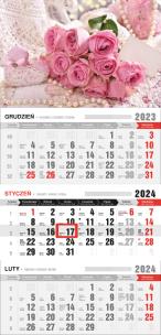 Opakowanie Kalendarz 2024 trójdzielny ekonomiczny z magnesem róże KTE VM-3