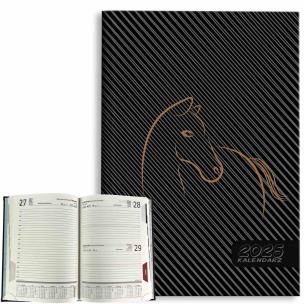 Opakowanie Kalendarz 2025 A5 dzienny Koń czarny w pasy