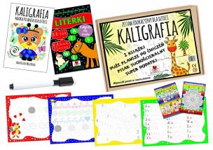Kaligrafia. Zestaw edukacyjny dla dzieci. Autor: Wileńska Agnieszka. Multiszop.pl Okładka książki Kaligrafia. Zestaw edukacyjny dla dzieci