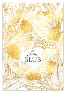 Opakowanie Karnet B6 ślub złote liście pionowy z kieszonką