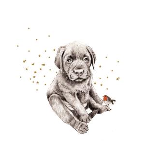 Opakowanie Karnet złocony KW Piesek i ptaszek