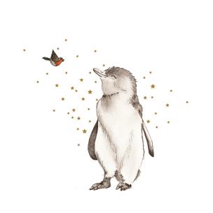 Opakowanie Karnet złocony KW Pingwin i ptaszek