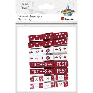 Opakowanie Klamerki drewniane białe, czerwone świąteczne 8szt