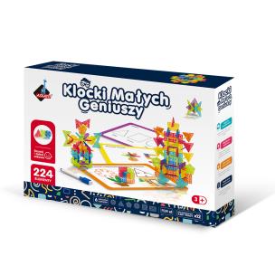 Klocki małych geniuszy geometryczne śnieżynki 224 elementy. Wydawca: Askato. Multiszop.pl Opakowanie Klocki małych geniuszy geometryczne śnieżynki 224 elementy