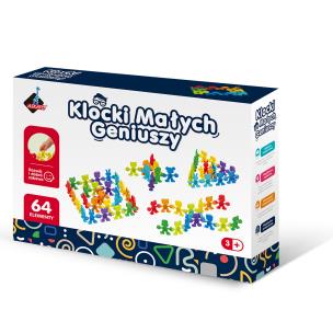 Klocki małych geniuszy liczmany 64 elementów. Wydawca: Askato. Multiszop.pl Opakowanie Klocki małych geniuszy liczmany 64 elementów