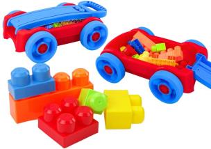 Klocki w wózku na kółkach. Wydawca: Leantoys. Multiszop.pl Opakowanie Klocki w wózku na kółkach