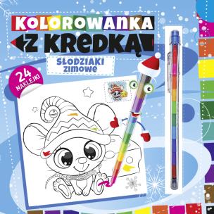 Kolorowanka z kredką. Słodziaki zimowe. Autor:   Praca zbiorowa. Multiszop.pl Okładka książki Kolorowanka z kredką. Słodziaki zimowe
