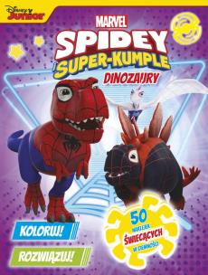Okładka książki Koloruj! Rozwiązuj! 50 naklejek świecących w ciemności. Dinozaury. Marvel Spidey i Super-kumple