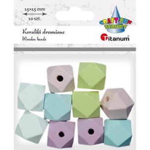 Opakowanie Koraliki drewniane kostki ścięte pastel 10szt