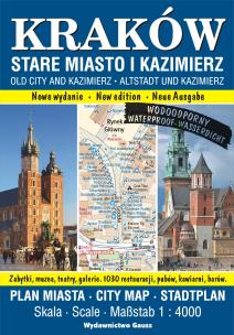 Okładka książki Kraków. Stare Miasto i Kazimierz. Plan miasta foliowany 1:4000 wyd. 2023