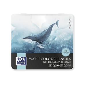Kredki akwarelowe Metal Box 24 kolory. Wydawca: Oxford. Multiszop.pl Opakowanie Kredki akwarelowe Metal Box 24 kolory