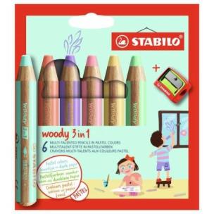 Kredki drewniane STABILO Woody 3w1 Pastelowe temperówka 6 kolorów. Wydawca: Stabilo. Multiszop.pl Opakowanie Kredki drewniane STABILO Woody 3w1 Pastelowe temperówka 6 kolorów