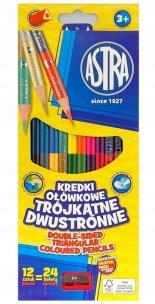 Opakowanie Kredki ołówkowe trójkątne dwustronne Astra 12 szt. 24 kolory z temperówką