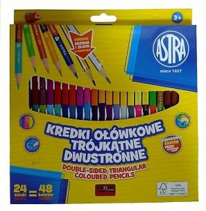Opakowanie Kredki ołówkowe trójkątne dwustronne Astra 48 kolorów z temperówką