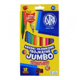 Opakowanie Kredki ołówkowe trójkątne jumbo Astra 12 kolorów z temperówką