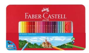 Kredki ołówkowe Zamek 60szt + akcesoria metal opak. Wydawca: Faber Castell. Multiszop.pl Opakowanie Kredki ołówkowe Zamek 60szt + akcesoria metal opak