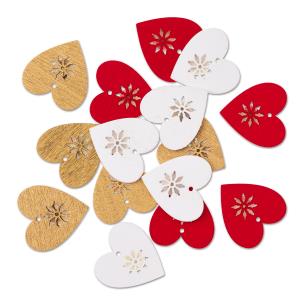 Kryształy samoprzylepne z drewna serca-białe-złote-czerwone 16szt.. Wydawca: DP CRAFT. Multiszop.pl Opakowanie Kryształy samoprzylepne z drewna serca-białe-złote-czerwone 16szt.