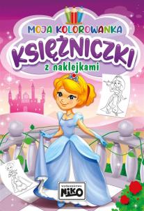 Księżniczki. Moja kolorowanka z naklejkami. Autor: Artur Rajch. Multiszop.pl Okładka książki Księżniczki. Moja kolorowanka z naklejkami
